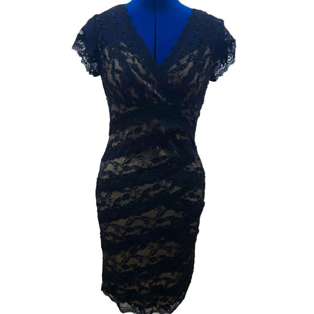Marina Black lace over nude Dress Size 6P